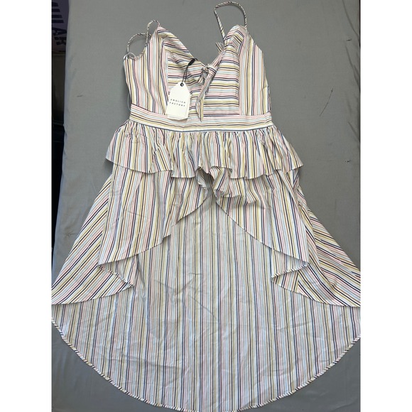 English Factory Tops - English Factory Multi Color Stripe High Low Tiered Tie Front  top Medium NWT